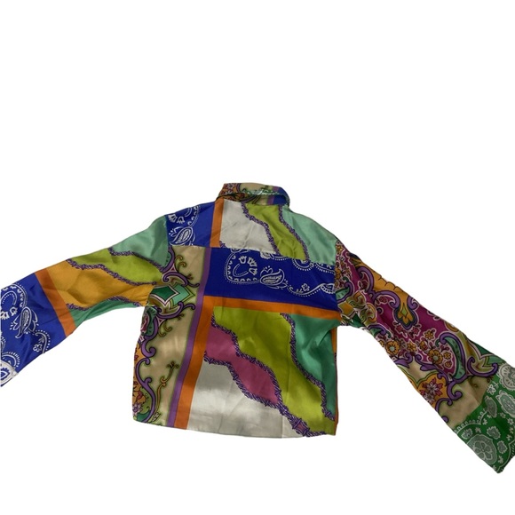 ZARA TIE FRONT BUTTON DOWN CROPPED SCARF-PRINT BLOUSE- in EUC- size S - Picture 7 of 9